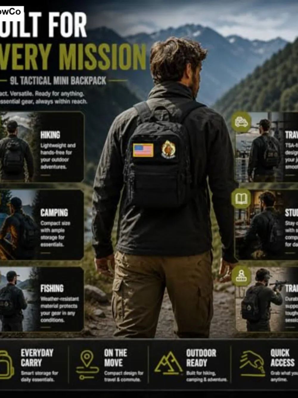 9L Mini Tactical Backpack Molle Daypack Nylon Military Hiking Gym Bag